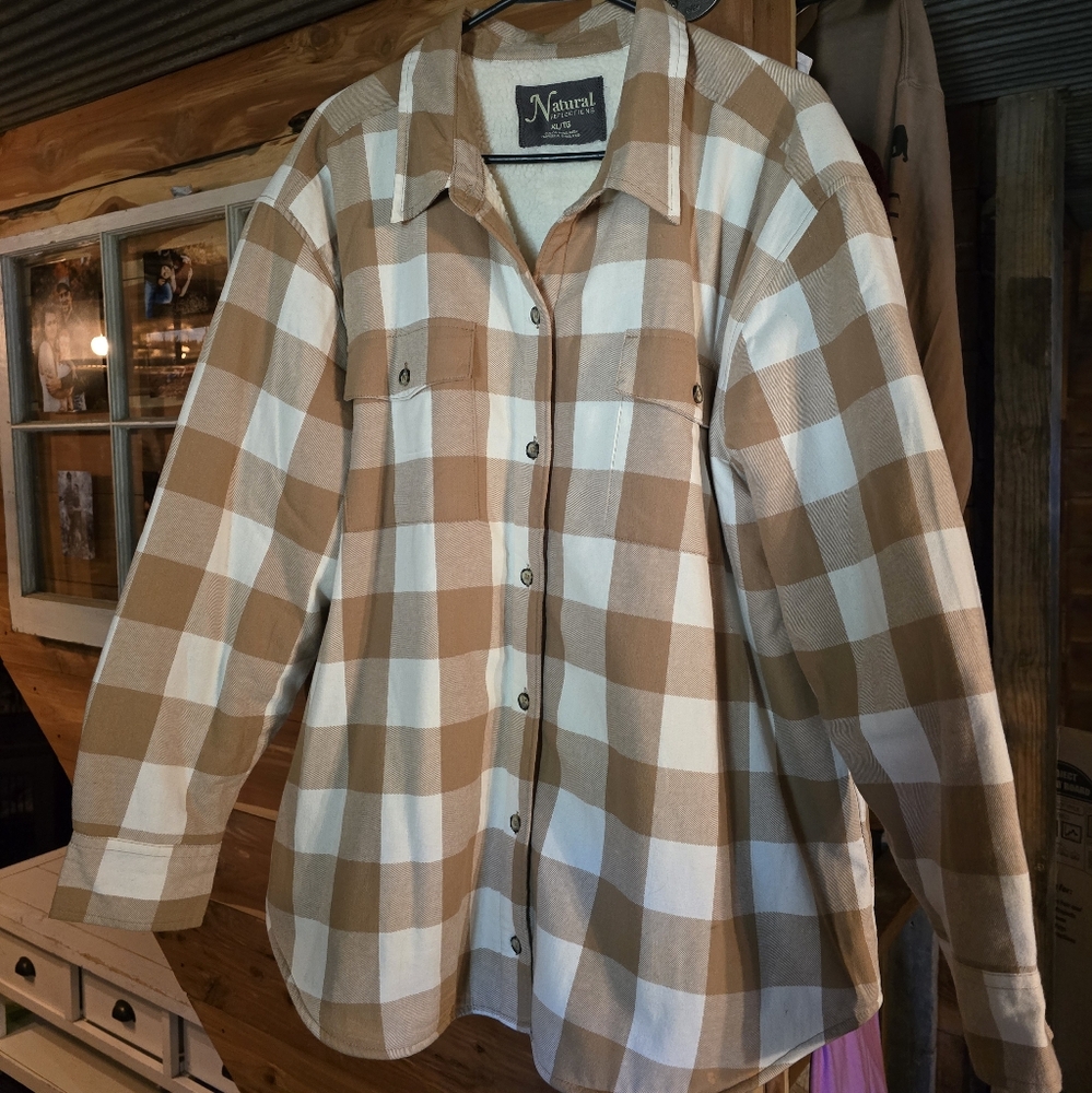 Natural Reflections Brown and White Plaid Men's Shirt